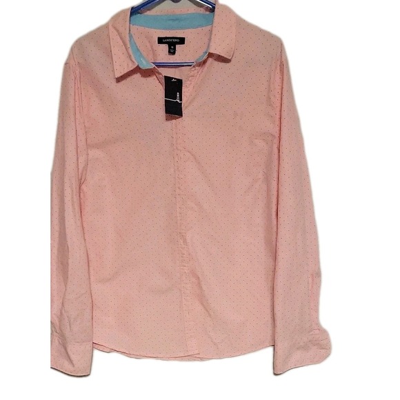 Lands' End Tops - Lands End  Shirt Women's Sz 18 Pastel Pink‎  Blue Polk Dot Button Up Down nwt